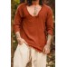 Men's Linen Holiday Plain Round Neck Long Sleeve Shirt