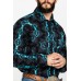 Men's Vintage Aqua Blue Long Sleeve Printed Shirt